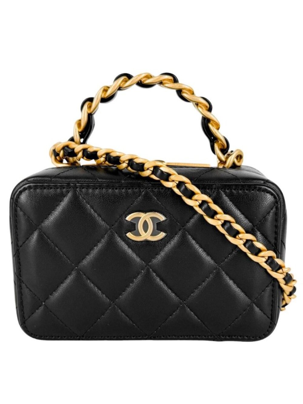 Chanel 2-Way Quilted CC Logo Mini Chain Shoulder Bag Crossbody Vanity Lambskin